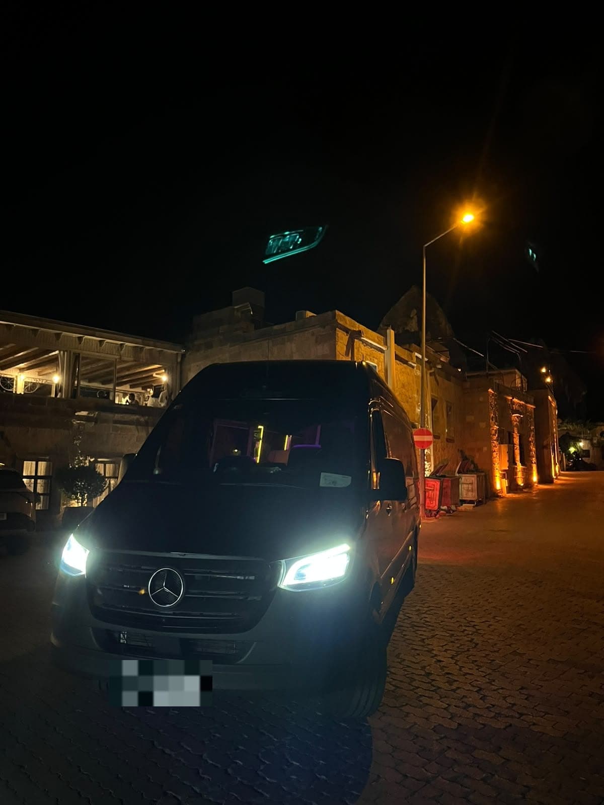 VIP Sprinter transfer on a Cappadocia street at night
