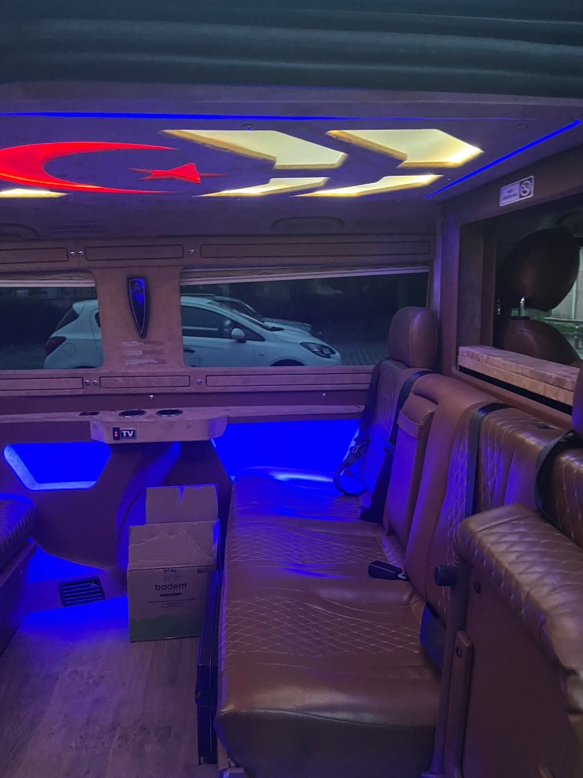 Rear seats and ambient lighting in our VIP transfer vehicle